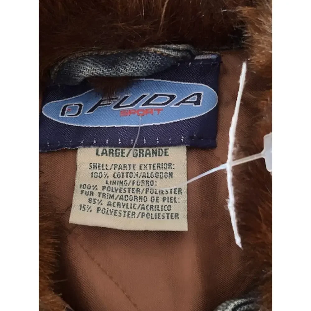 Vintage Fuda Sport Denim Vest with Faux Fur Trim – Size Large NWOT